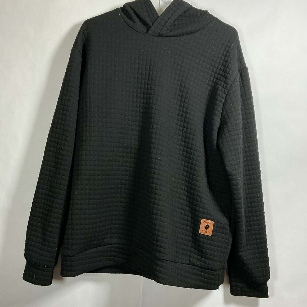Vogue Black Quilted Waffle Knit Pullover Hoodie
